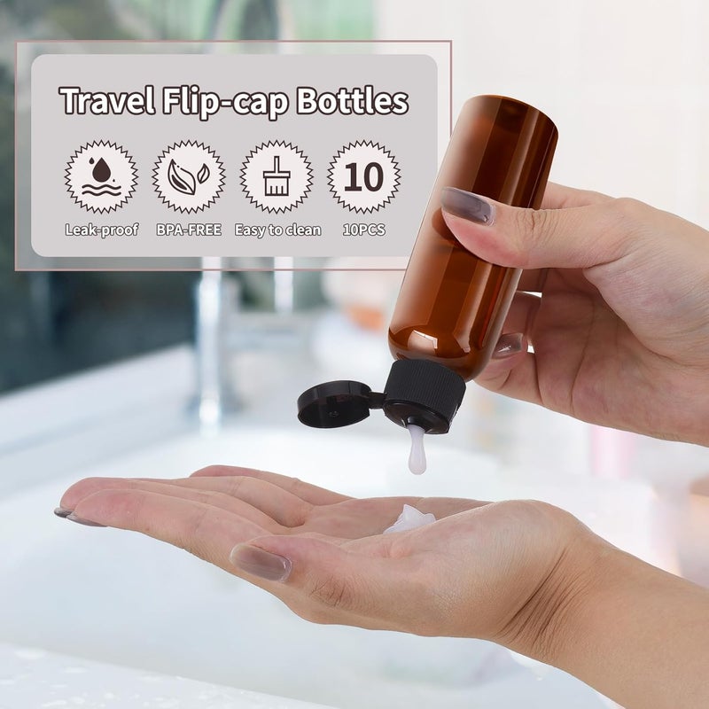 Tekson Travel Bottles Empty 2oz (10 PCS), Plastic Travel Size Cosmetic Container, TSA Amber Squeeze Bottle for Shampoo, Conditioner (Flip Cap) - Image 2